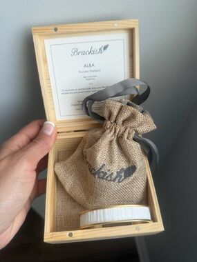 Brackish ALBA Feather Cuff Bracelet White 24k Gold Plated NWT w Box & Pouch